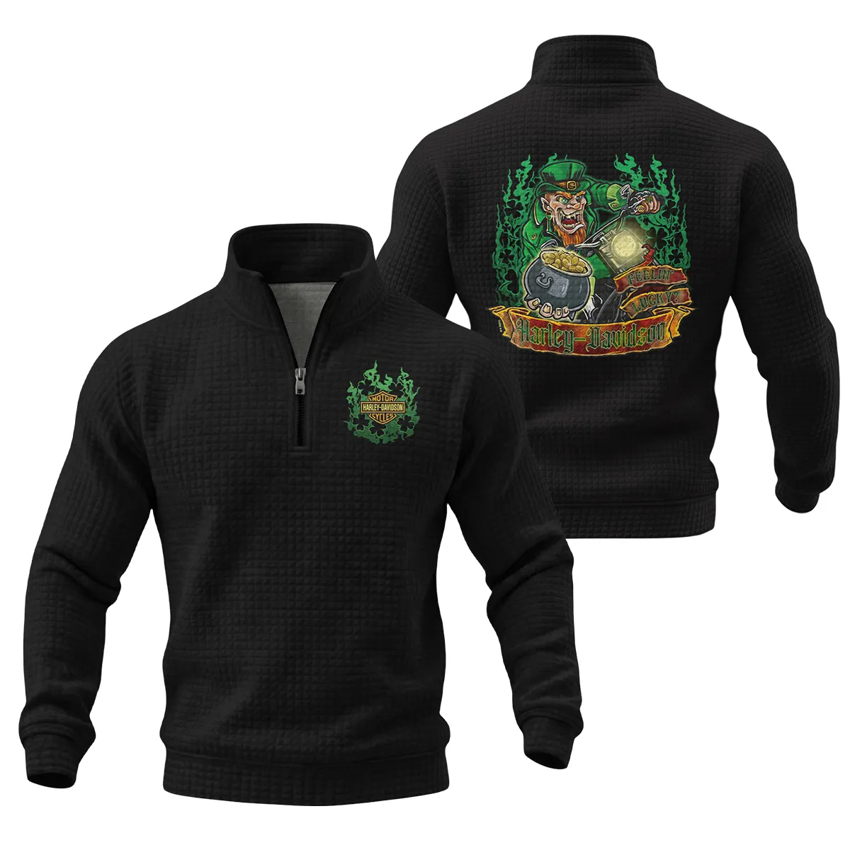 Harley-Davidson Motorcycle Fortune Hunter Quarter Zip Quilted Waffle All Over Prints Gift Fan Love QTVAHL250226A14-QZW - Image 3