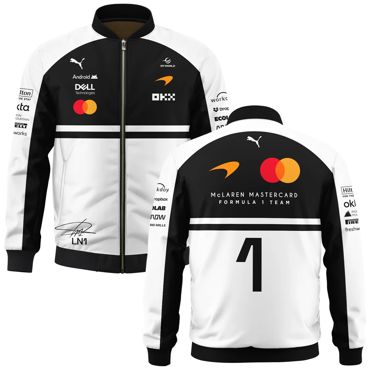 2026 Lando Norris 1 McLaren F1 Teamwear Bomber BLNR25326A2BB - White