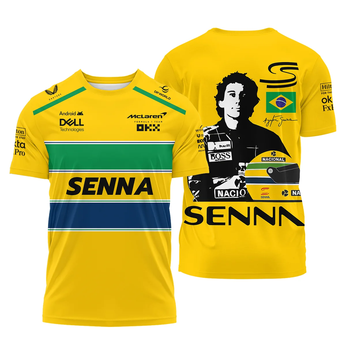 Ayrton Senna Flag And Helmet McLaren F1 T-Shirt BLF13625A4TS - Formula Racing Apparel