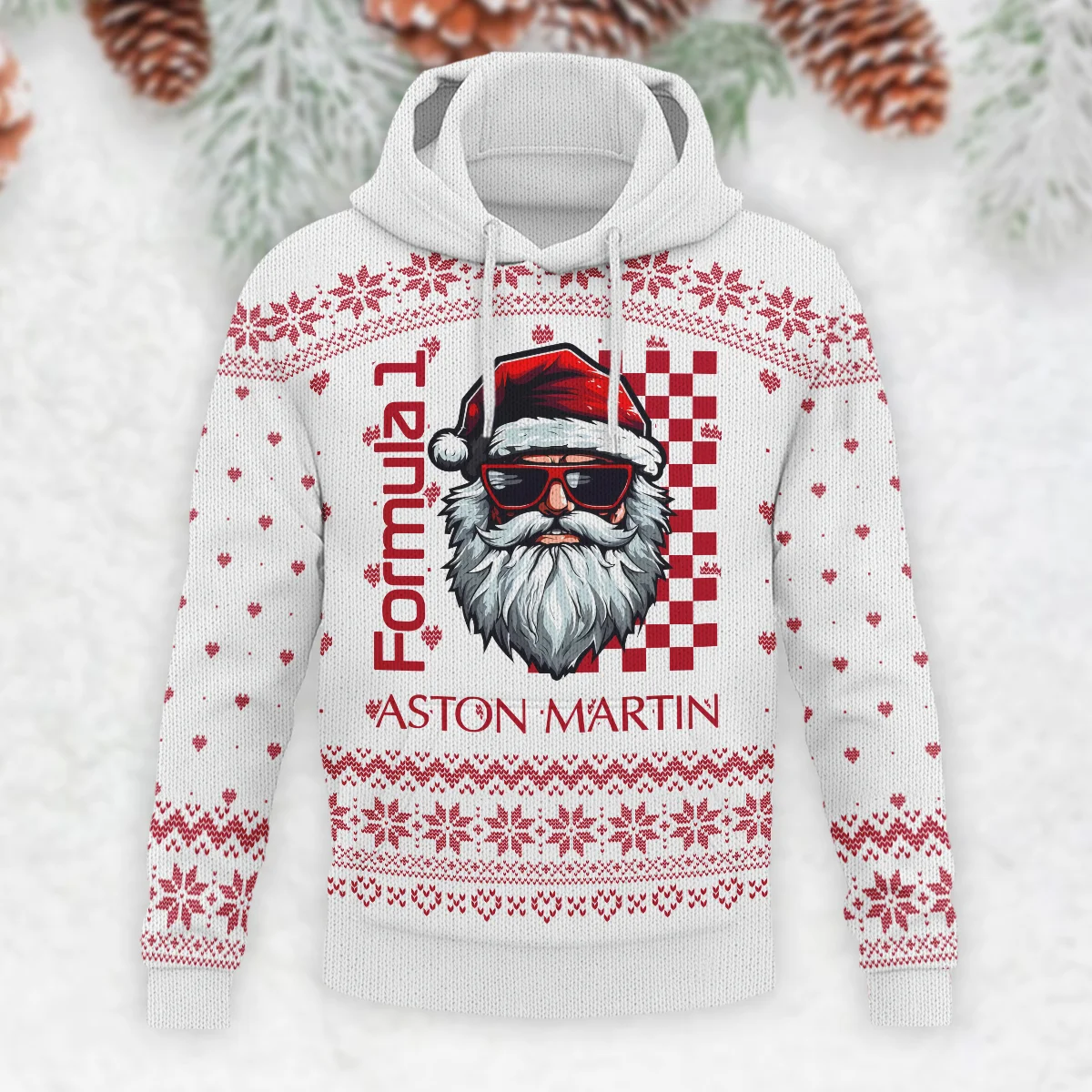 Badass Santa Racing Aston Martin Formula 1 - Knitted Hoodie BLVAF12209250A27AM - Image 2