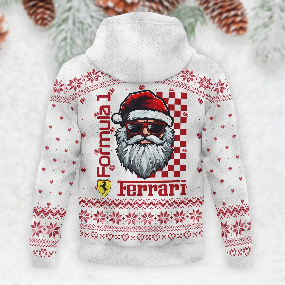 Badass Santa Racing Ferrari Formula 1 - Knitted Hoodie BLVAF12209250A27FRR - Image 3
