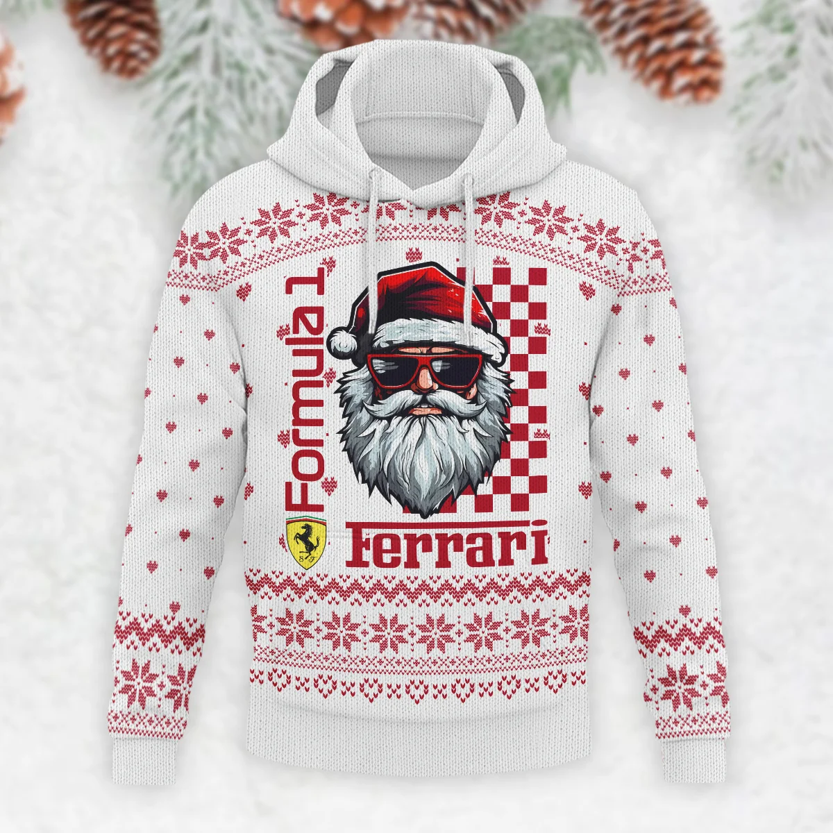 Badass Santa Racing Ferrari Formula 1 - Knitted Hoodie BLVAF12209250A27FRR - Image 2