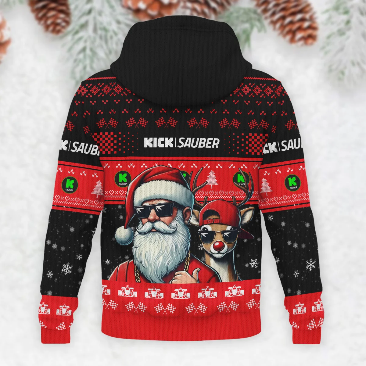 Badass Santa Reindeer Kick Sauber Formula 1 - Knitted Hoodie BLVAF12209250A23KS - Image 3