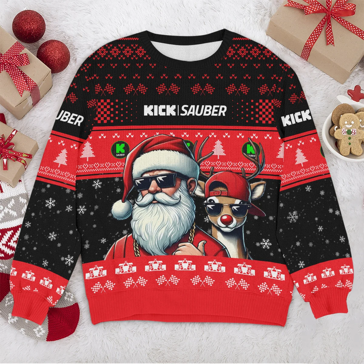 Badass Santa Reindeer Kick Sauber Formula 1 - Ugly Sweater BLVAF1220925A23KS - Image 4