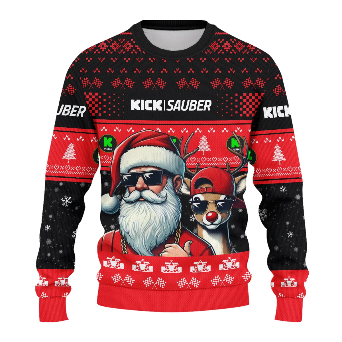 Badass Santa Reindeer Kick Sauber Formula 1 - Ugly Sweater BLVAF1220925A23KS - Image 2