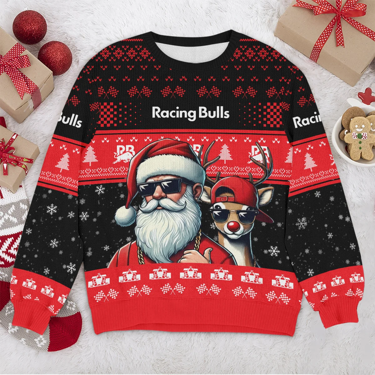 Badass Santa Reindeer Racing Bulls Formula 1 - Ugly Sweater BLVAF1220925A23RAC - Image 4