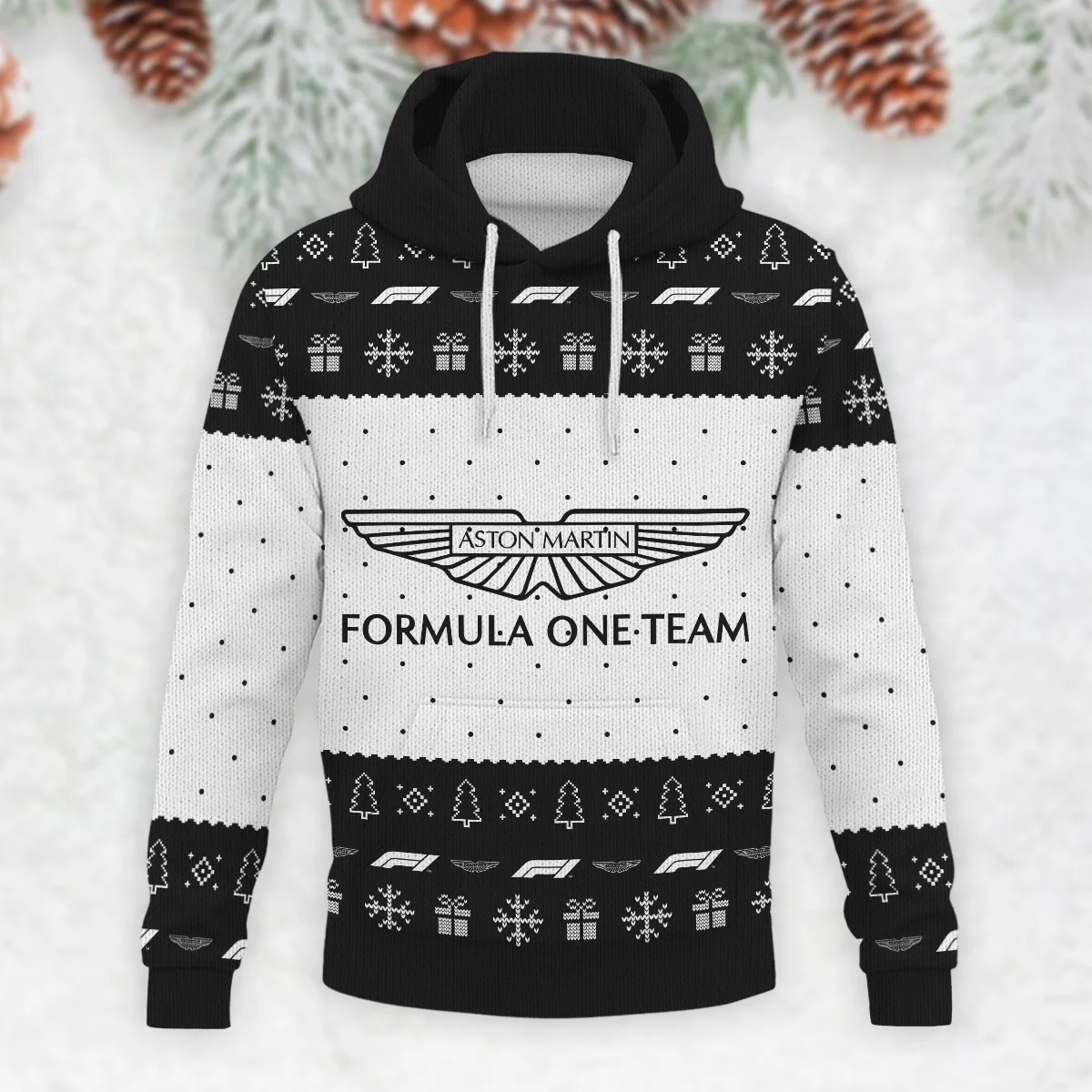 Christmas Pattern Aston Martin Formula 1 - Knitted Hoodie BLVAF12209250A1AM - Image 2