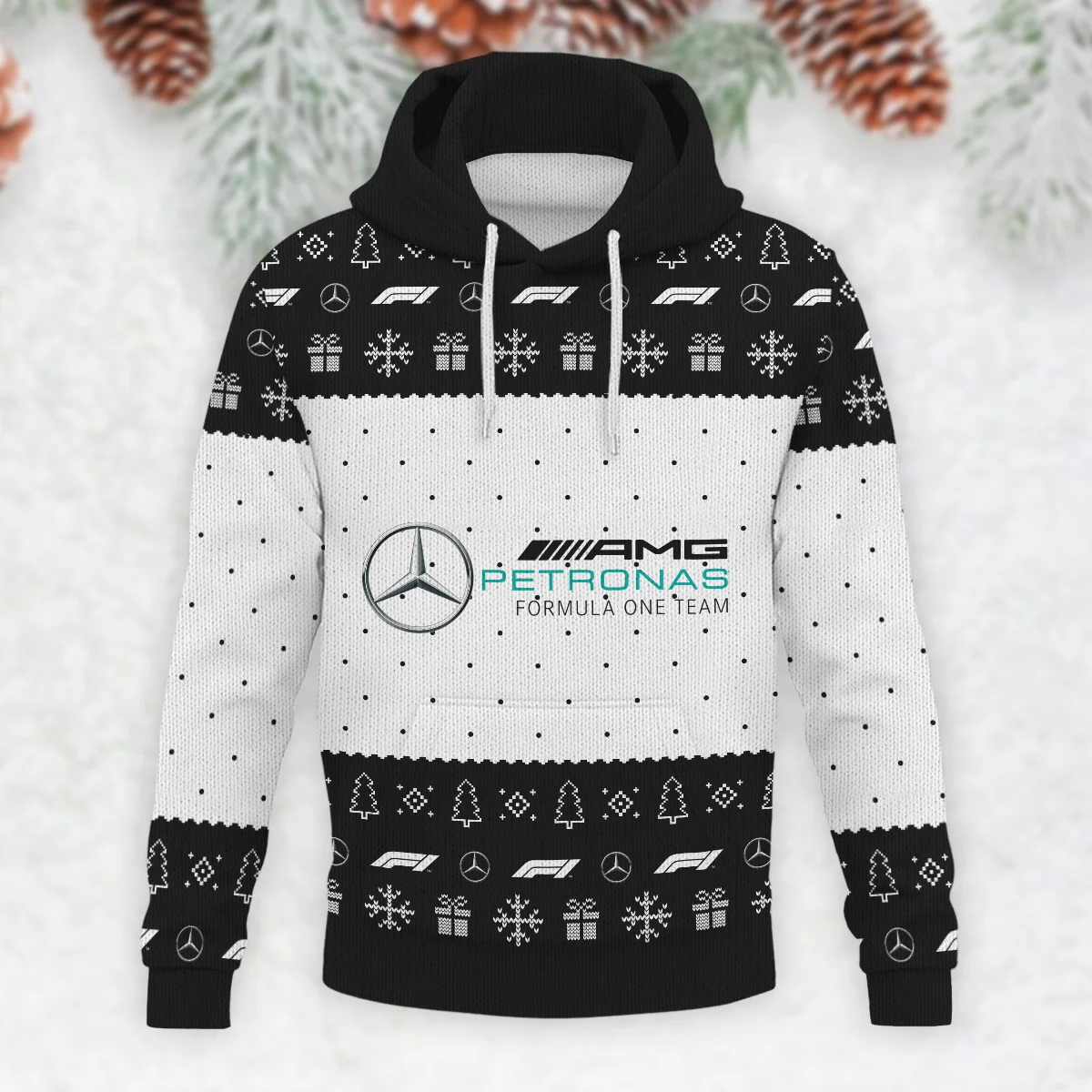 Christmas Pattern Mercedes Formula 1 - Knitted Hoodie BLVAF12209250A1MER - Pit Lane Clothing - Image 2