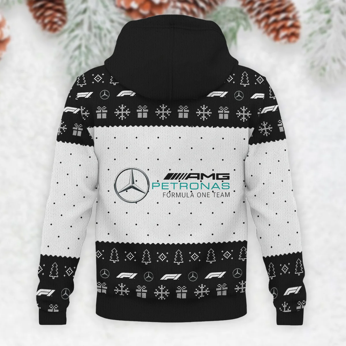 Christmas Pattern Mercedes Formula 1 - Knitted Hoodie BLVAF12209250A1MER - Pit Lane Clothing - Image 3