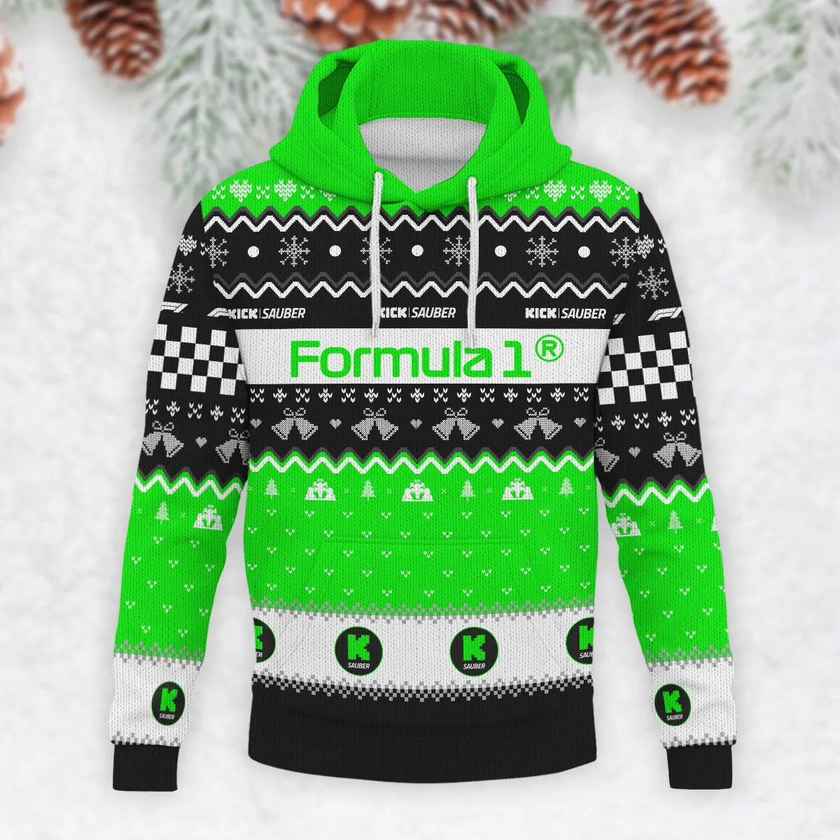 Xmas Kick Sauber Formula 1 - Knitted Hoodie BLVAF12209250A12KS - Race Day Outfit - Image 2