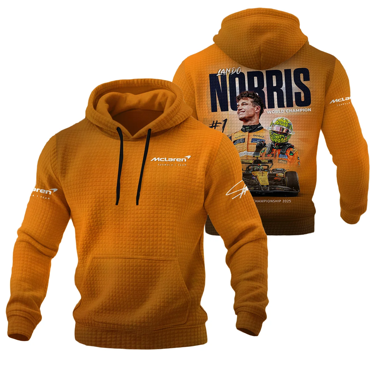 F1 Drivers' Championship 2025 Lando Norris McLaren F1 Team Hoodie Quilted Waffle BLNRWDCA10HQW - Motorsport Apparel