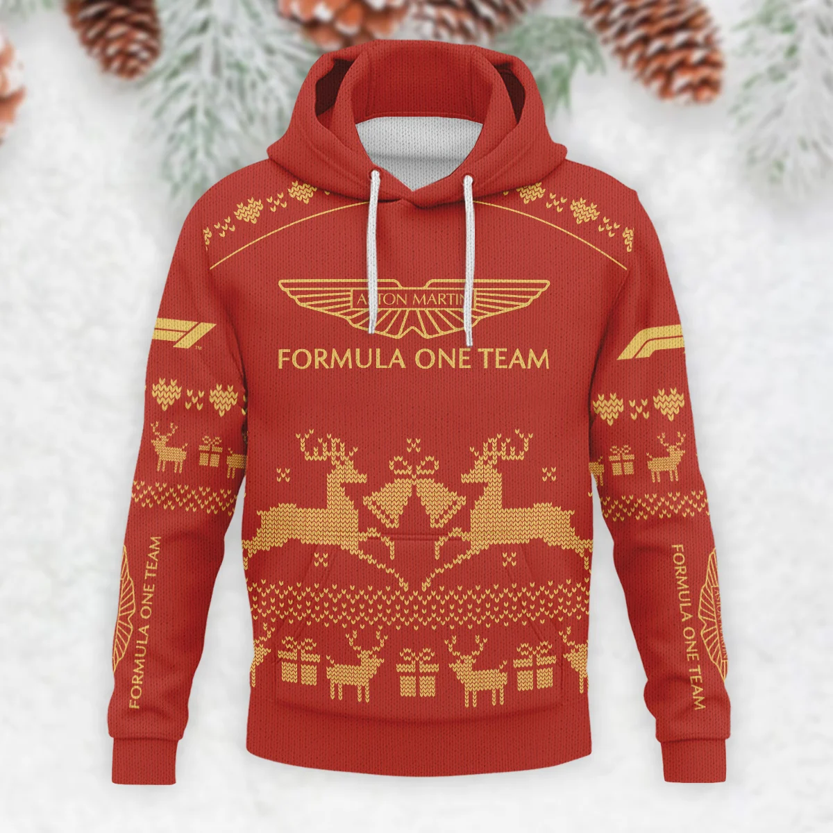Festive Christmas Aston Martin Formula 1 - Knitted Hoodie BLVAF12209250A6AM - Image 2