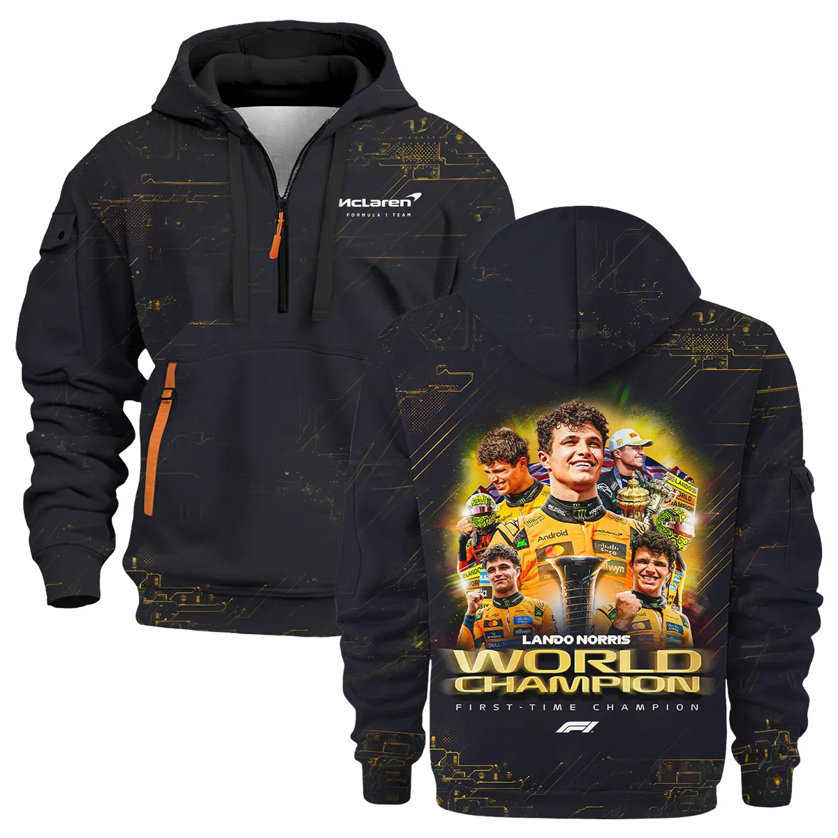 First Time Champion Lando Norris McLaren F1 Team Hoodie Half Zip BLNRWDCA11HDF - Trackside Outfit