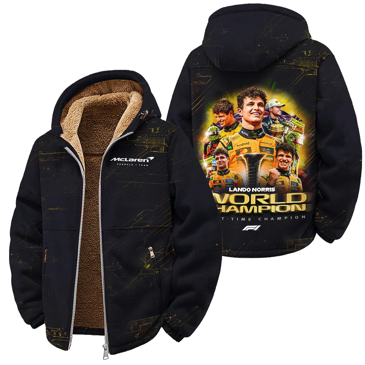 First Time Champion Lando Norris McLaren F1 Team Winter Fleece Jacket BLNRWDCA11WFJ - Racing Lifestyle Clothing