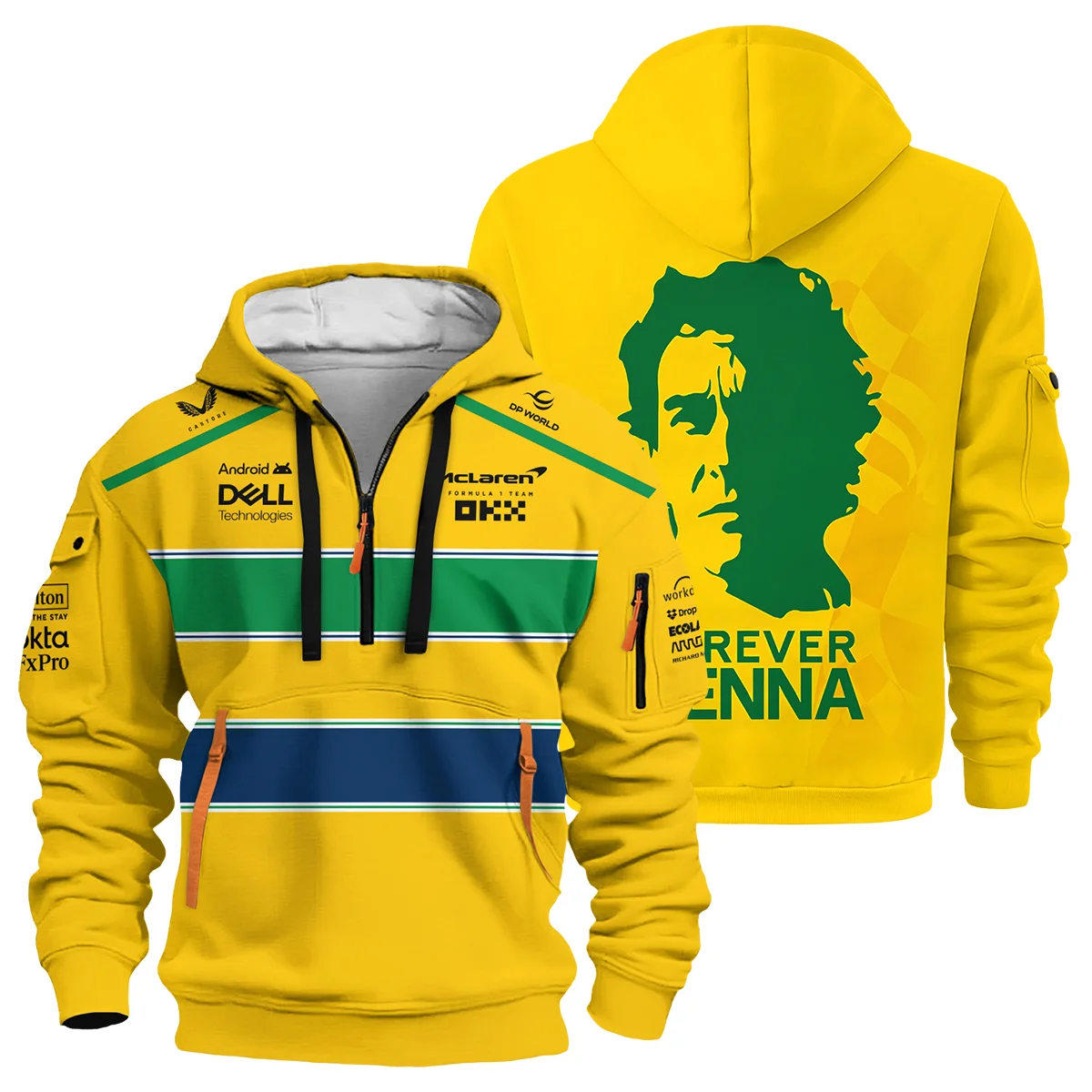 Forever Ayrton Senna McLaren F1 Hoodie Half Zipper BLF13625A2HDF - Formula Racing Apparel