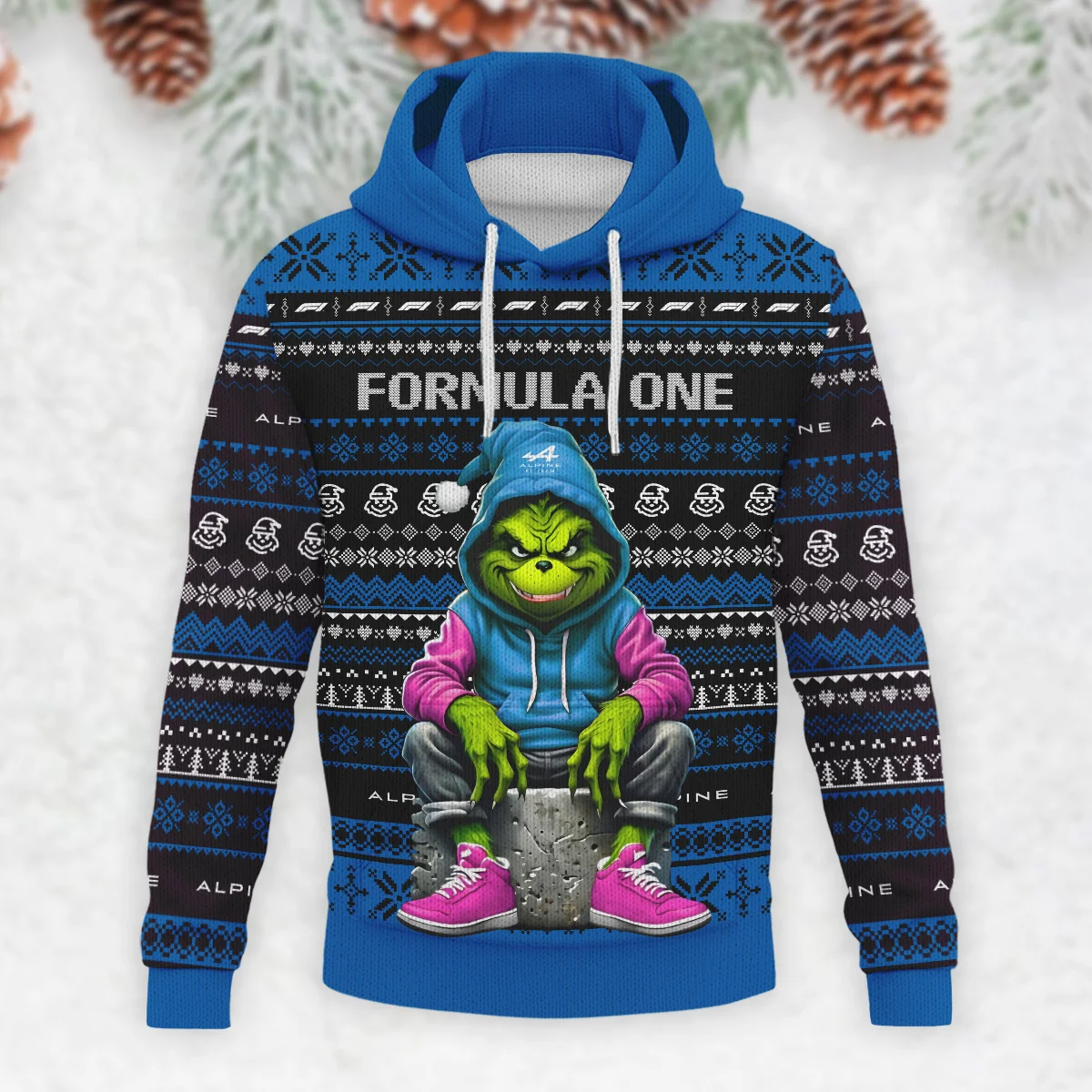 Grinch x Alpine Formula 1 - Knitted Hoodie BLVAF12209250A18ALP - Racing Lifestyle Clothing - Image 2