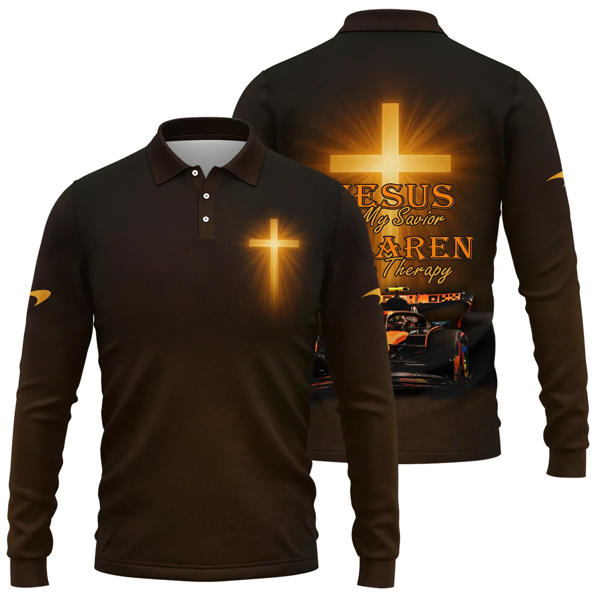 Jesus is my Savior McLaren is my Therapy - Long Polo Shirt BLMCL251025A1LPL - Motorsport Apparel