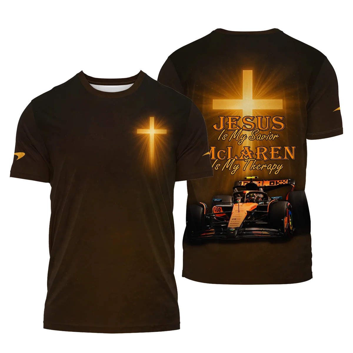 Jesus is my Savior McLaren is my Therapy - T-Shirt BLMCL251025A1TS - Race Day Outfit