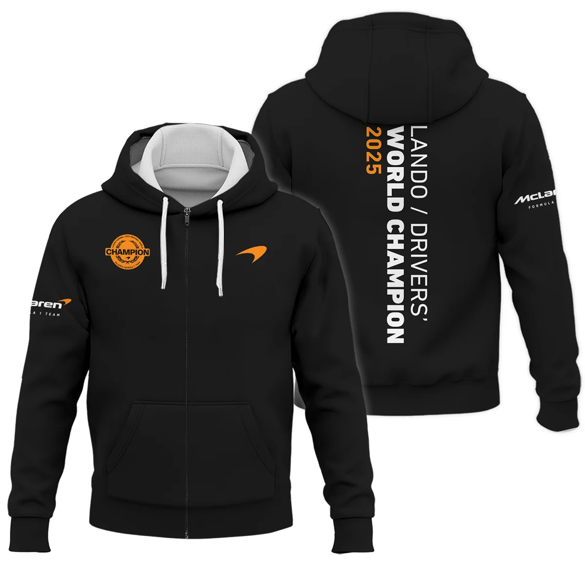Lando Norris 2025 Drivers’ World Champion McLaren F1 Team Zipper Hoodie BLVALN051225A3ZHD - Racing Lifestyle Clothing