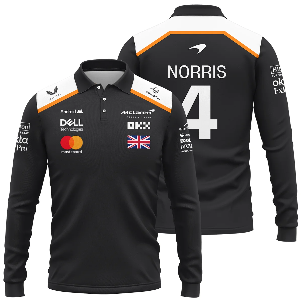 Lando Norris LN4 McLaren F1 Long Polo Shirt BLF19625A2LPL - Racing Lifestyle Clothing