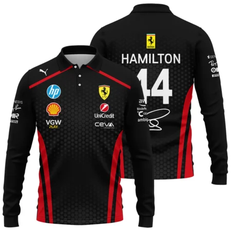 Limited Edition Lewis Hamilton Ferrari F1 Team - Long Polo Shirt BLH281025A1LPL - Race Day Design