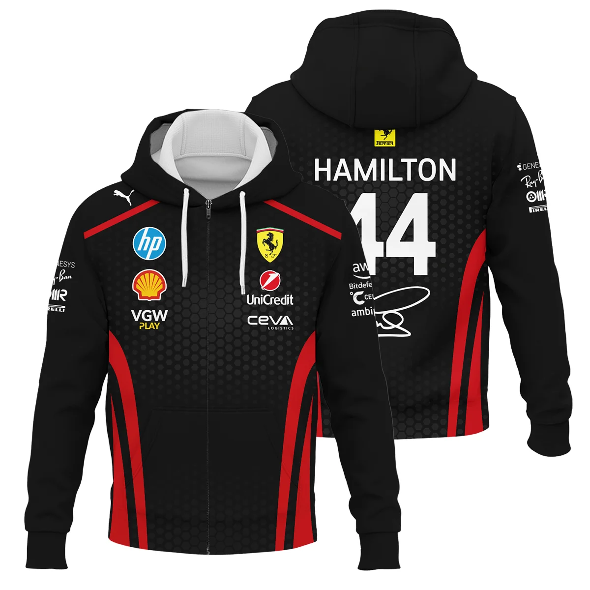 Limited Edition Lewis Hamilton Ferrari F1 Team - Zipper Hoodie BLH281025A1ZHD