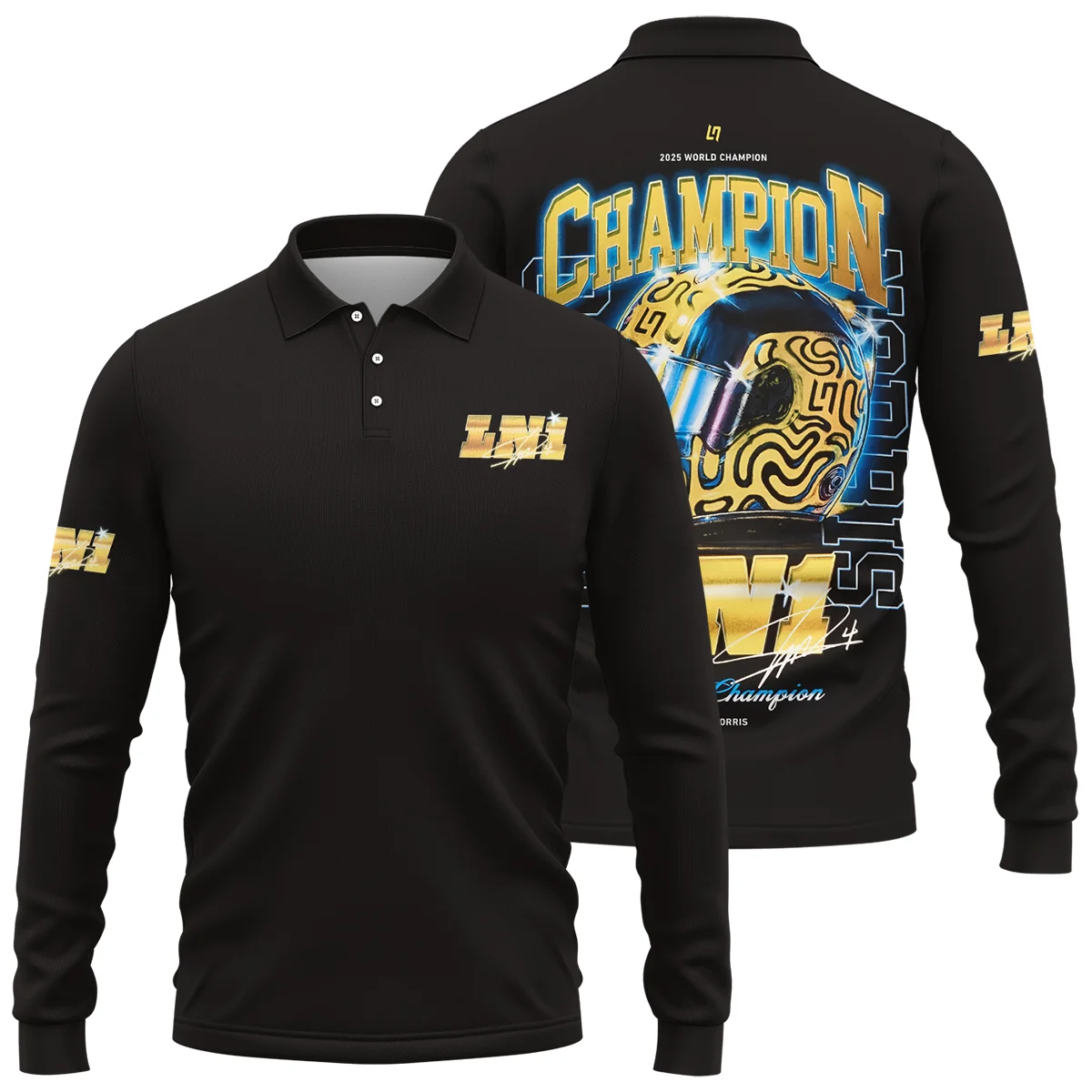 LN1 World Champion Lando Norris Long Polo Shirt BLVALN051225A10LPL - Formula Racing Apparel