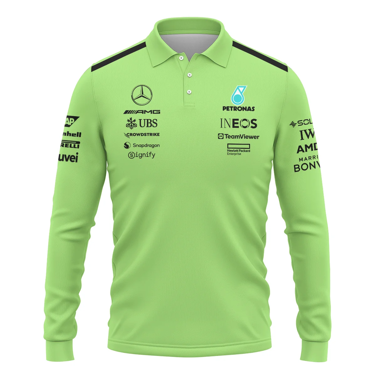 Mercedes-AMG Petronas F1 Long Polo Shirt All Over Prints BLMER6525A4LPL - Image 2