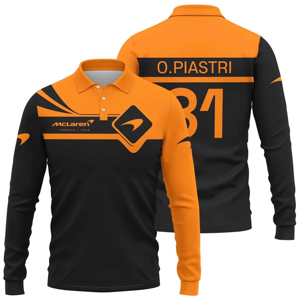 Oscar Piastri McLaren F1 Long Polo Shirt All Over Prints BLMCL5525A3LPL - Formula Racing Apparel