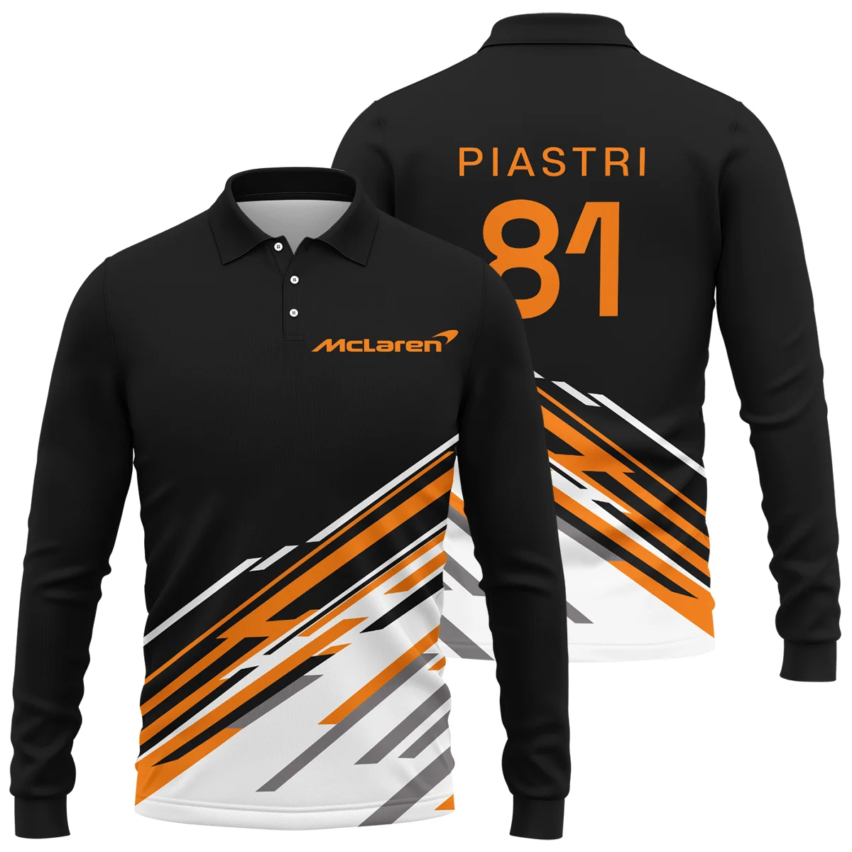 Oscar Piastri McLaren F1 Long Polo Shirt All Over Prints BLOP10425A2LPL - Race Day Design