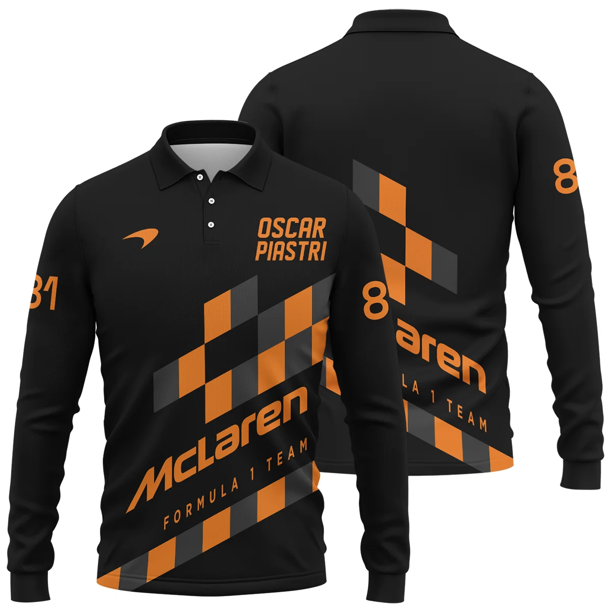 Oscar Piastri McLaren F1 Long Polo Shirt All Over Prints BLOP10425A6LPL - Racing Lifestyle Clothing