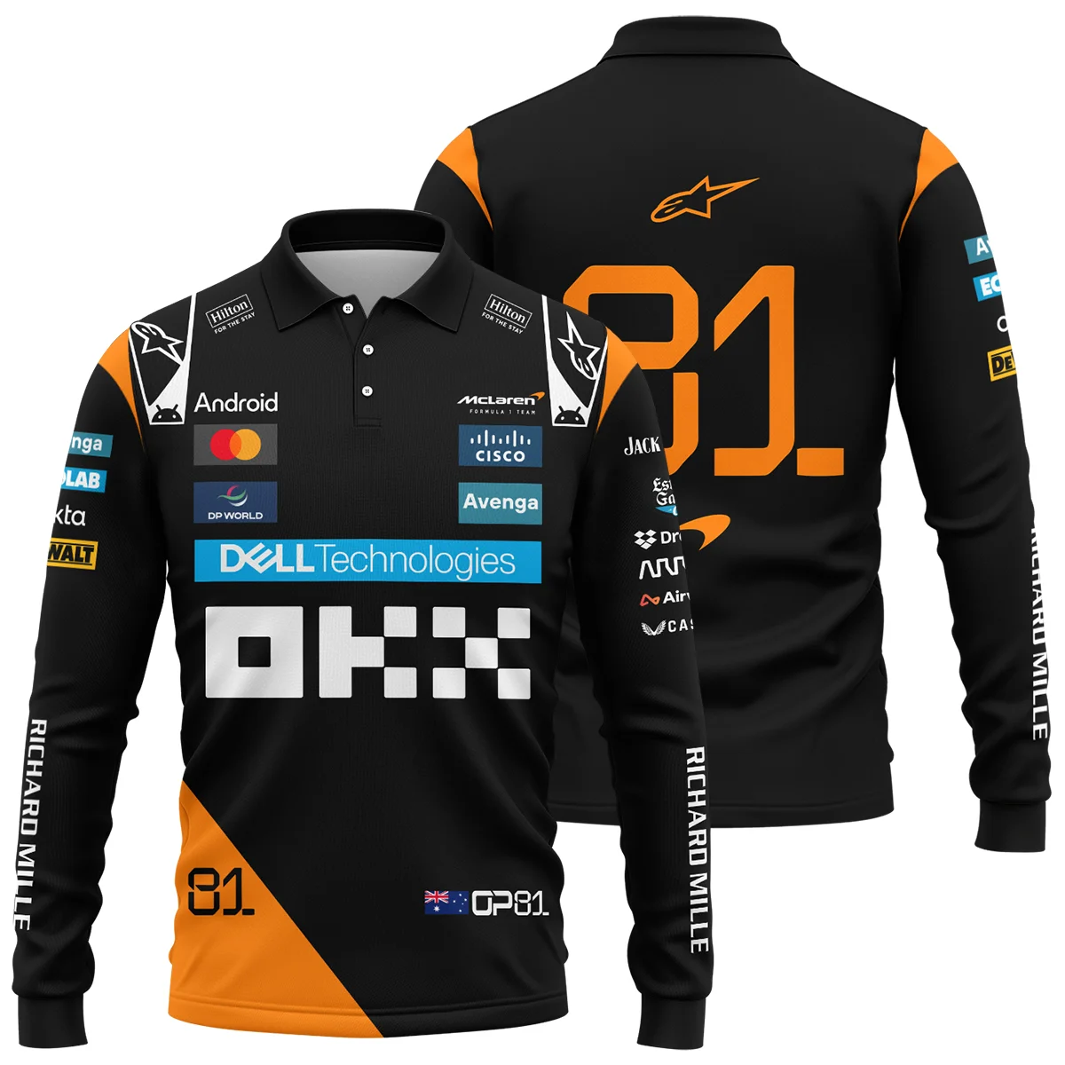Oscar Piastri McLaren Formula One Long Polo Shirt BLF1180525A4LPL - Motorsport Lifestyle Wear