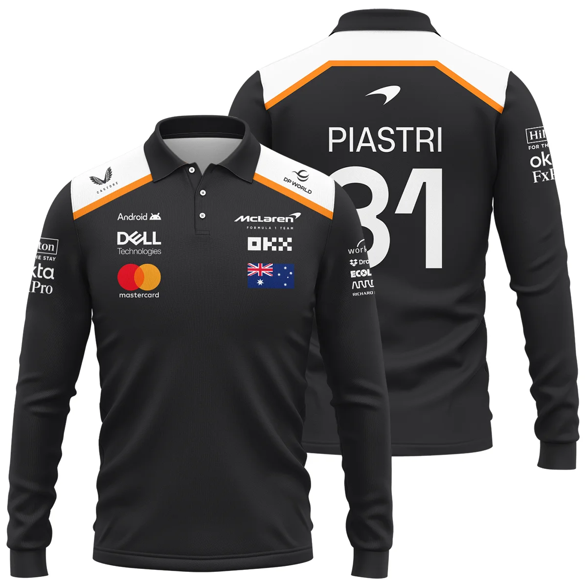 Oscar Piastri OP81 McLaren F1 Long Polo Shirt BLF19625A4LPL - Racing Lifestyle Clothing