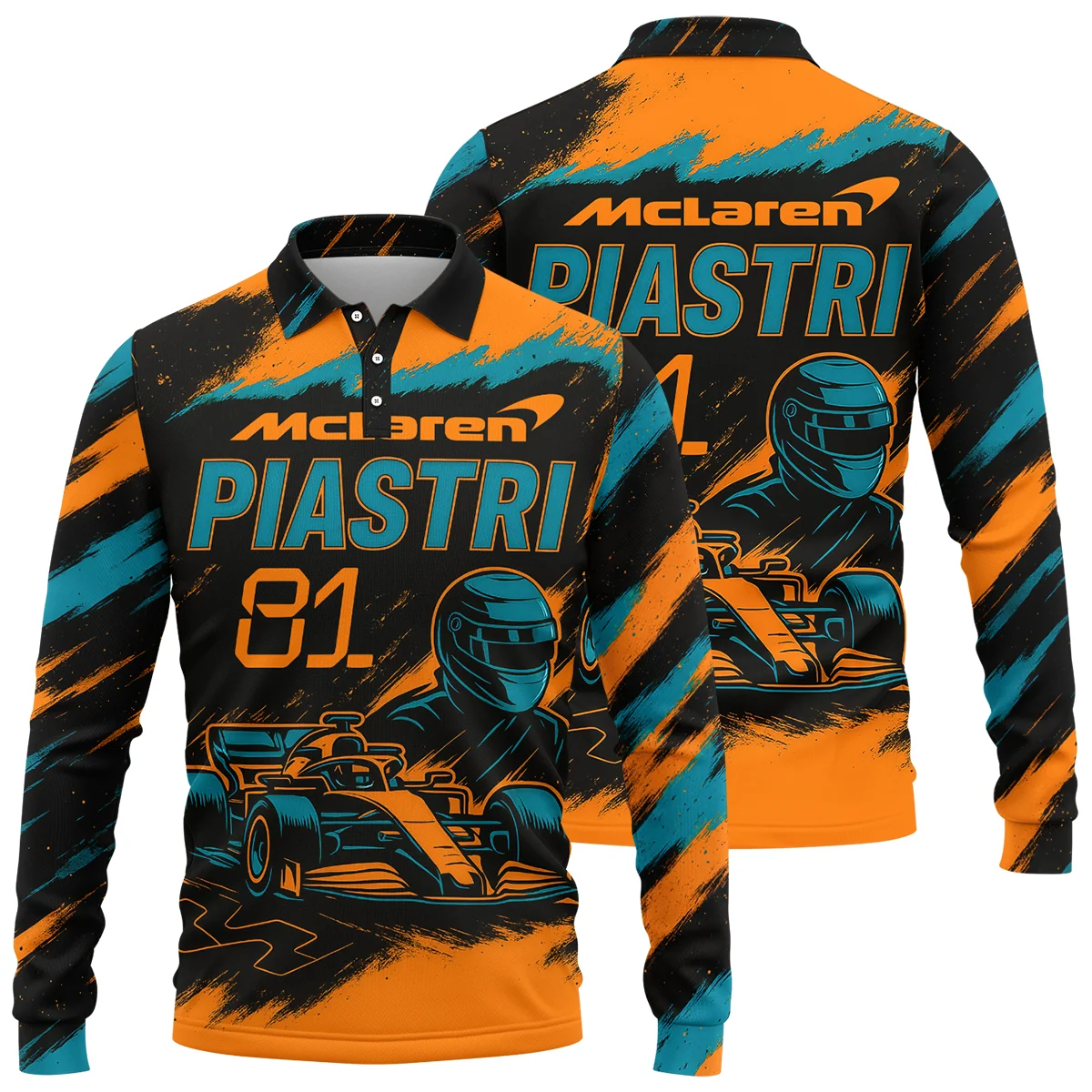 Piastri 81 McLaren F1 Long Polo Shirt BLMCL1625A1LPL - Race Day Design