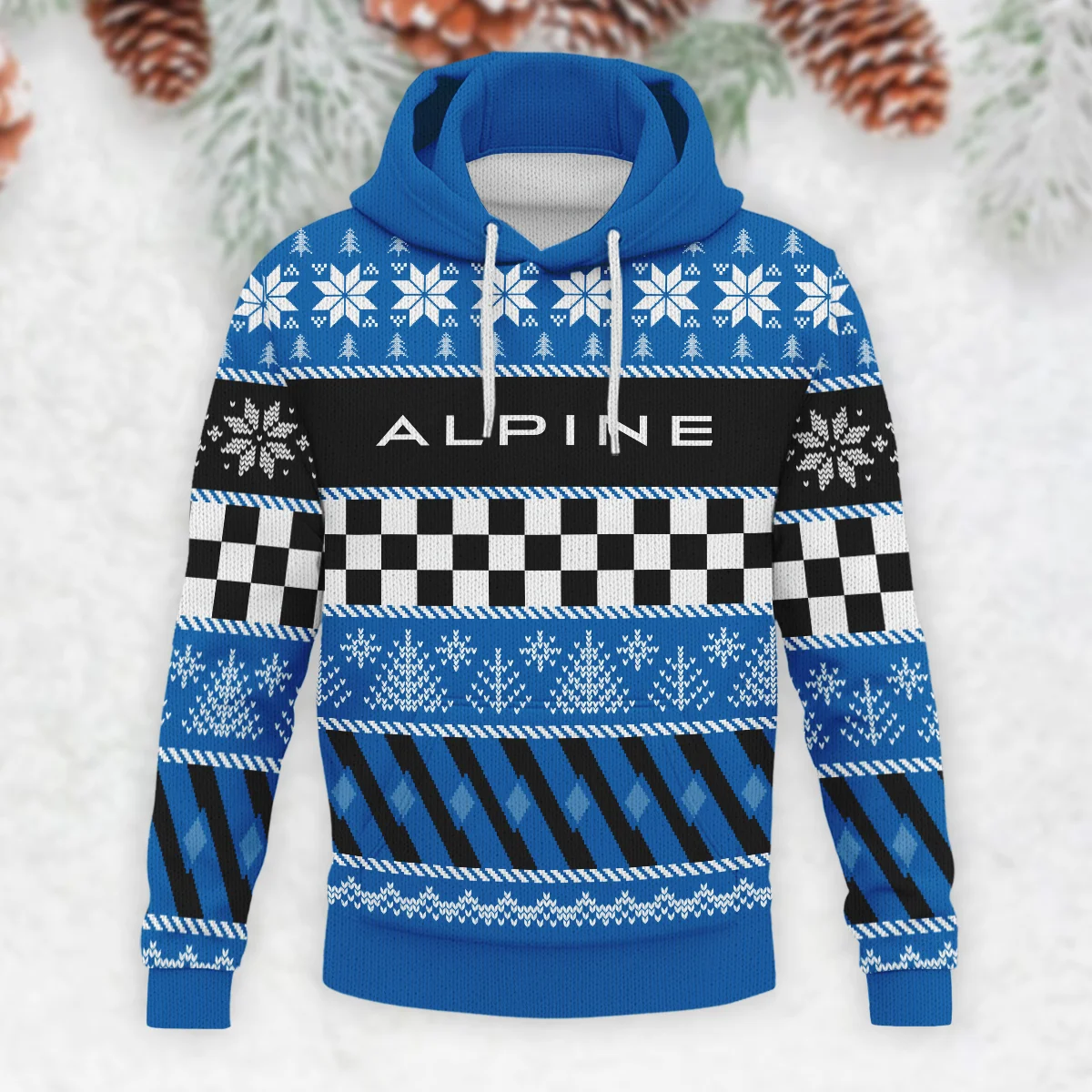 Racing Xmas Pattern Alpine Formula 1 - Knitted Hoodie BLVAF12209250A28ALP - Image 2