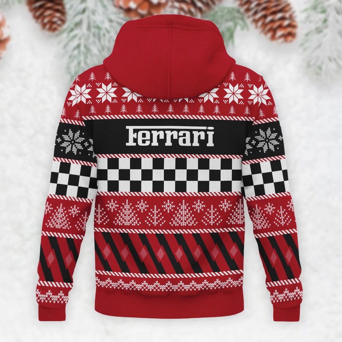 Racing Xmas Pattern Ferrari Formula 1 - Knitted Hoodie BLVAF12209250A28FRR - Image 3