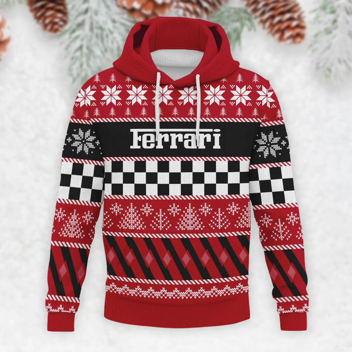 Racing Xmas Pattern Ferrari Formula 1 - Knitted Hoodie BLVAF12209250A28FRR - Image 2
