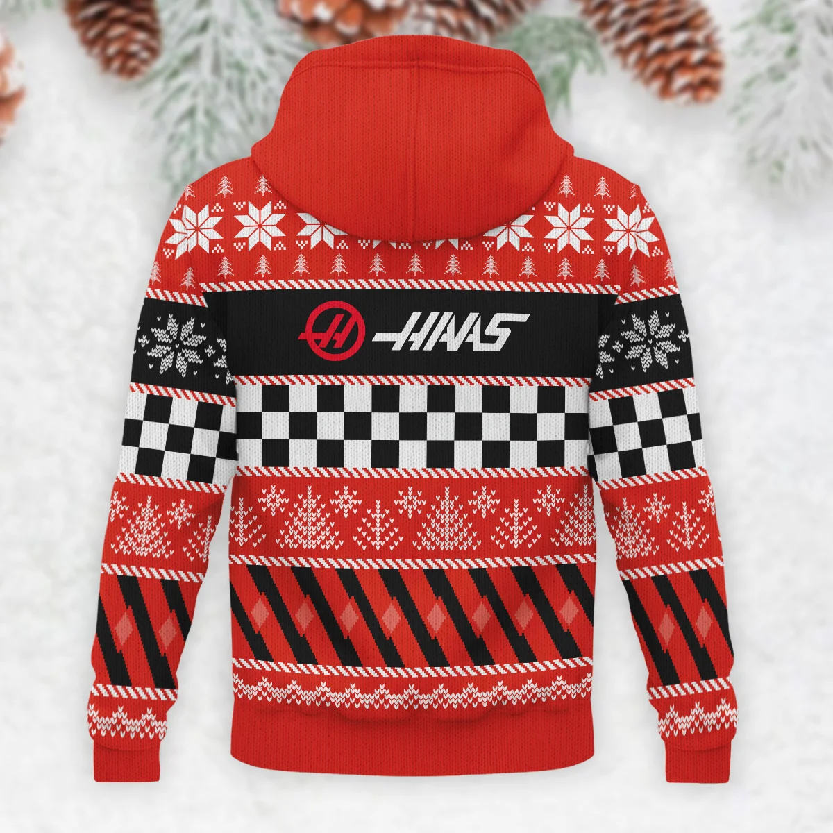 Racing Xmas Pattern Haas Formula 1 - Knitted Hoodie BLVAF12209250A28HAAS - Image 3