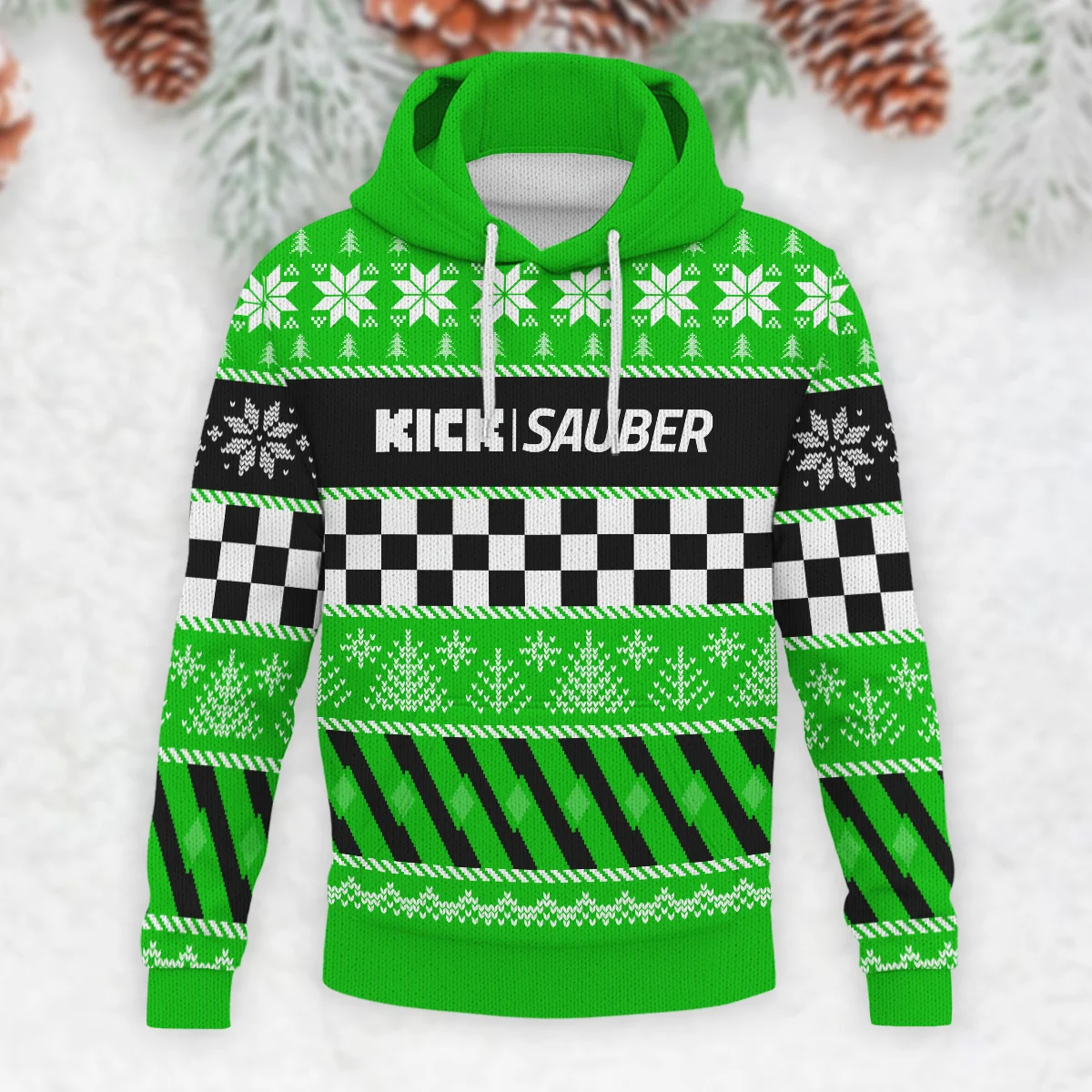 Racing Xmas Pattern Kick Sauber Formula 1 - Knitted Hoodie BLVAF12209250A28KS - Image 2