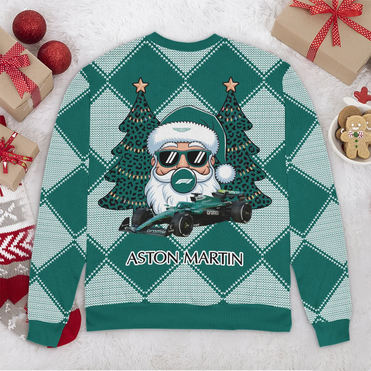 Santa Pinetree Car Aston Martin Formula 1 - Ugly Sweater BLVAF1220925A25AM - Image 6