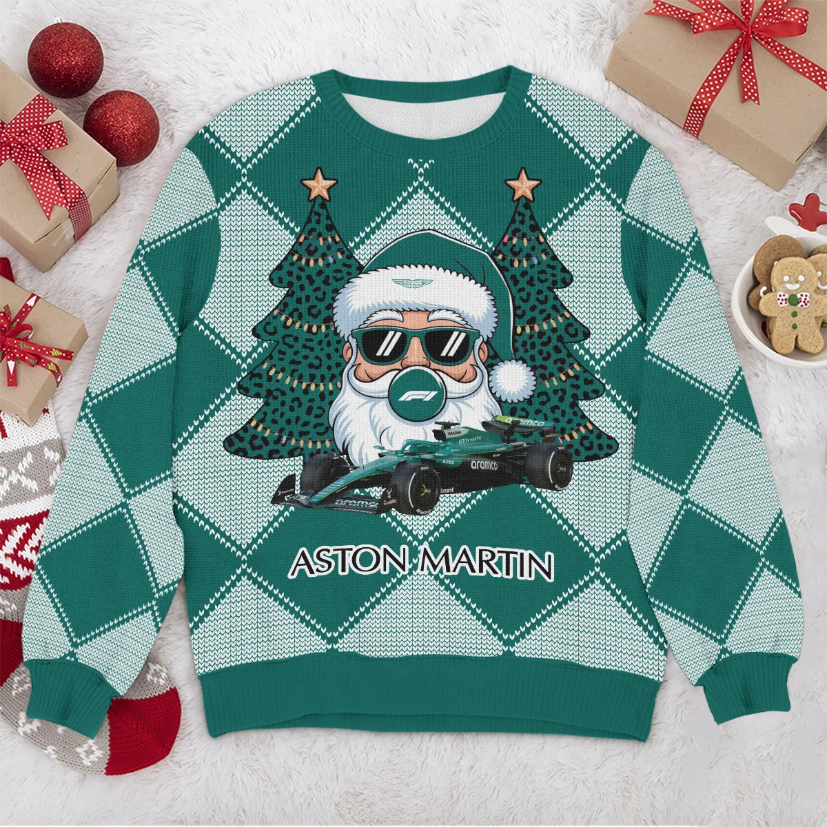 Santa Pinetree Car Aston Martin Formula 1 - Ugly Sweater BLVAF1220925A25AM - Image 4