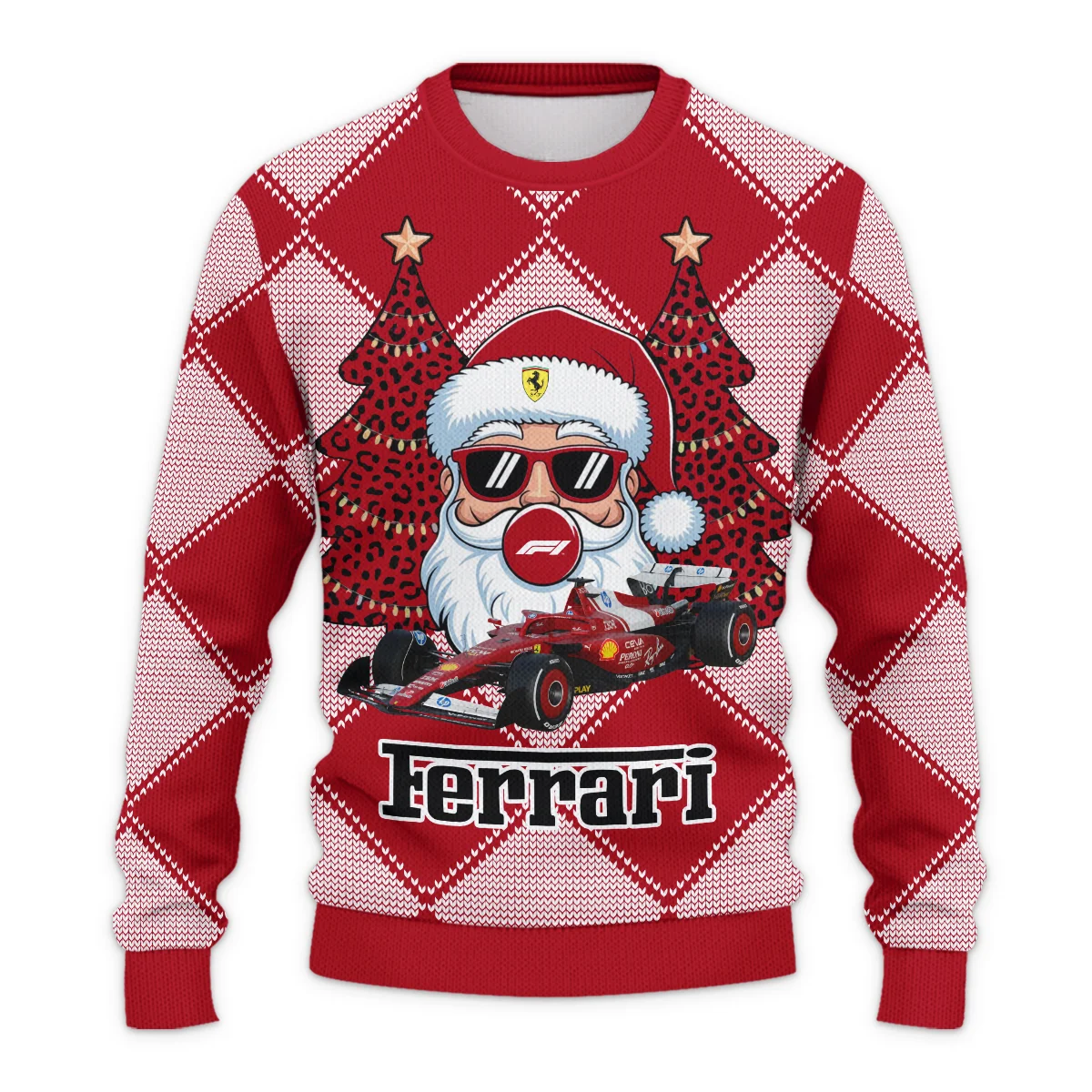 Santa Pinetree Car Ferrari Formula 1 - Ugly Sweater BLVAF1220925A25FRR - Image 2