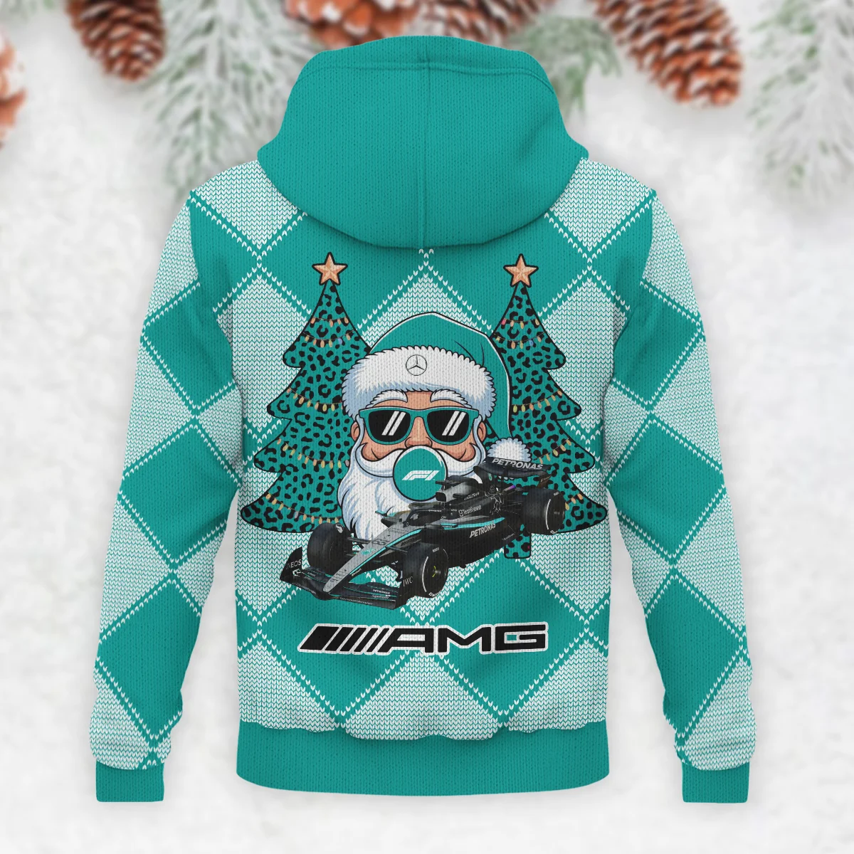 Santa Pinetree Car Mercedes Formula 1 - Knitted Hoodie BLVAF12209250A25MER - Image 3