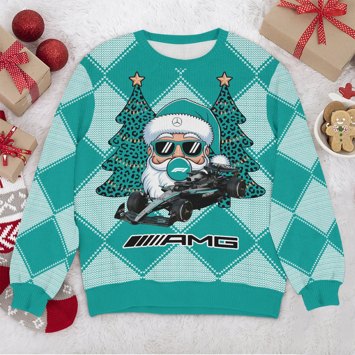 Santa Pinetree Car Mercedes Formula 1 - Ugly Sweater BLVAF1220925A25MER - Image 4