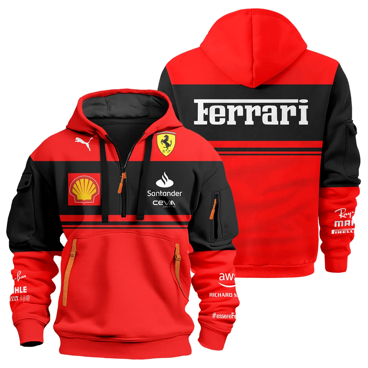 Scuderia Ferrari Racing F1 Logo Hoodie Half Zip BLF1R19325A13HZ - Motorsport Apparel