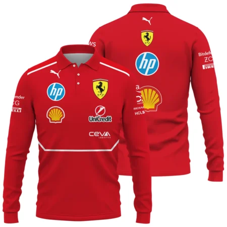 Scuderia Ferrari Racing F1 Long Polo Shirt All Over Prints BLF1R19325A5LPL - Pit Lane Clothing