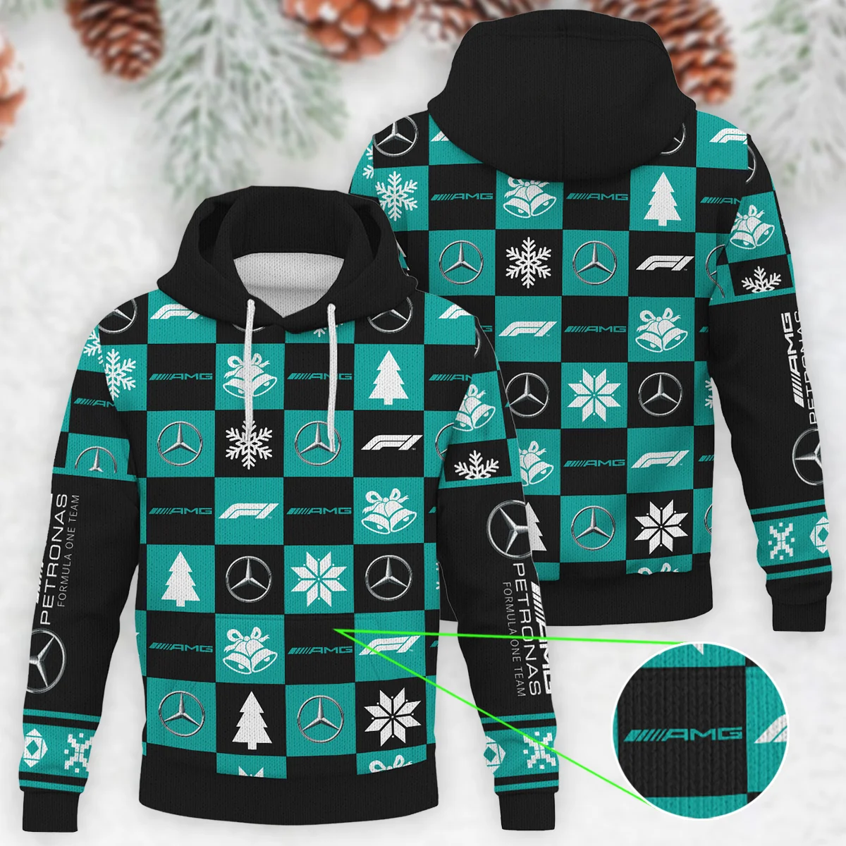 Square Pattern Mercedes Formula 1 - Knitted Hoodie BLVAF12209250A33MER