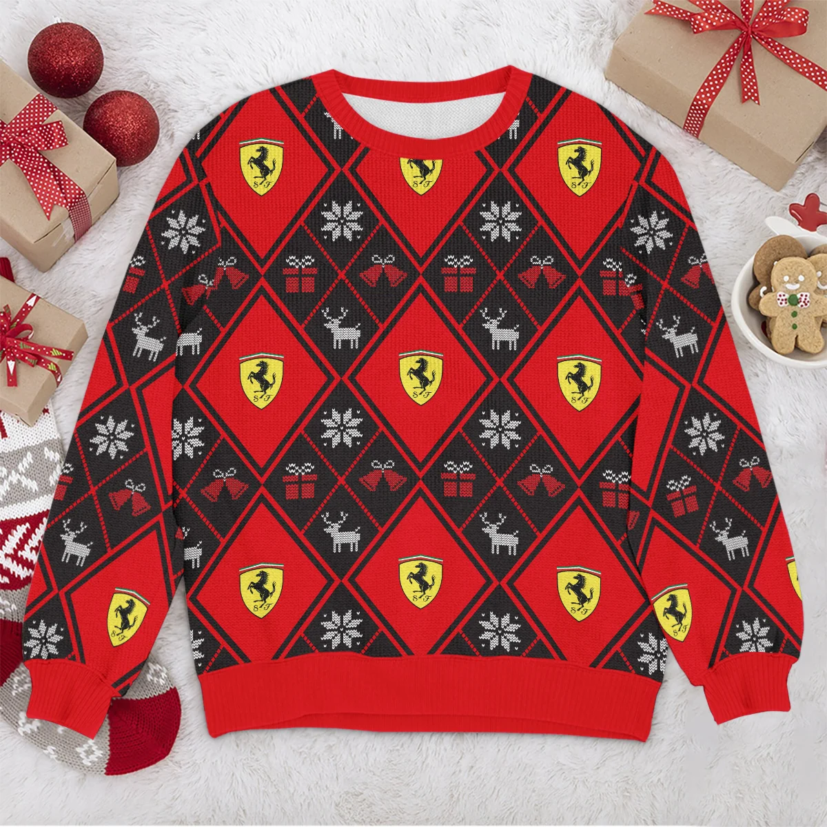 Square Xmas Pattern Ferrari Formula 1 - Ugly Sweater BLVAF1220925A31FRR - Image 4