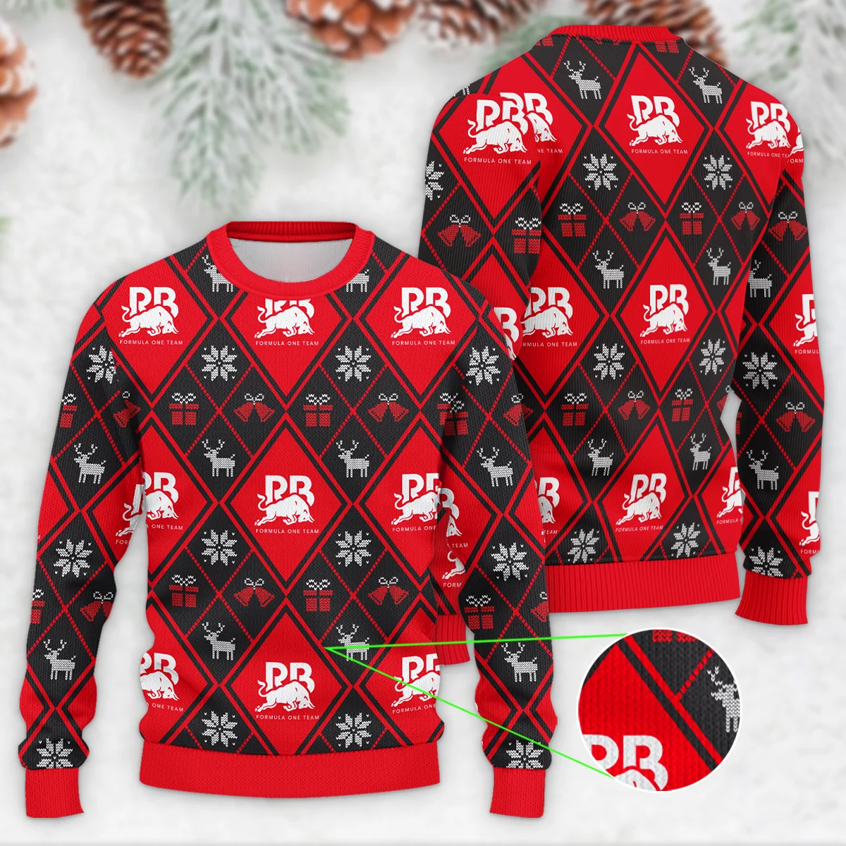 Square Xmas Pattern Racing Bulls Formula 1 - Ugly Sweater BLVAF1220925A31RAC