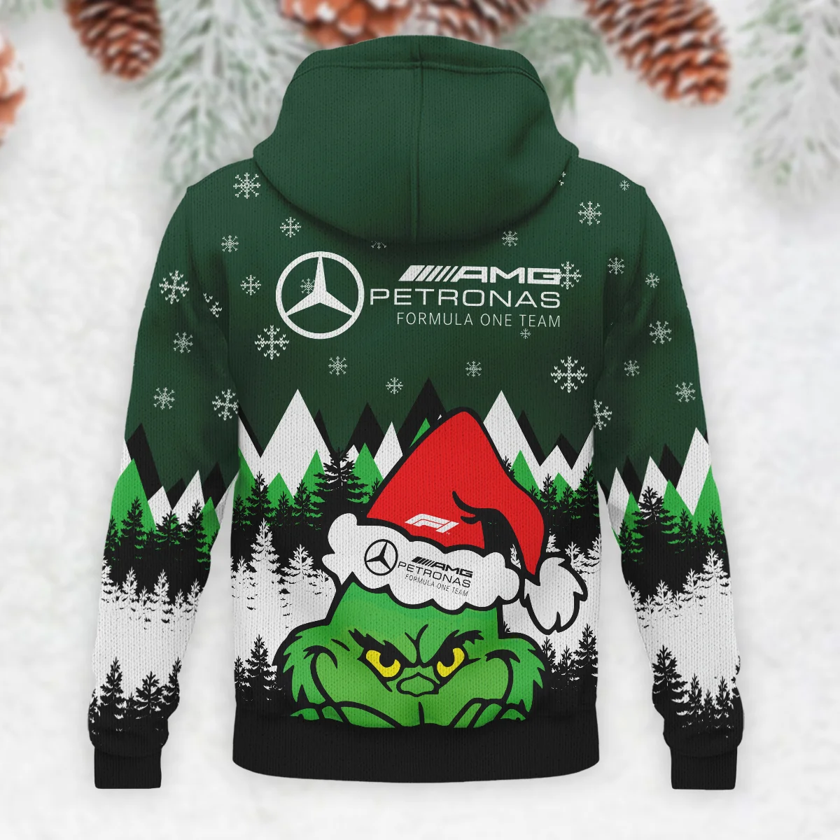 The Grinch Mercedes Formula 1 - Knitted Hoodie BLVAF12209250A17MER - Image 3